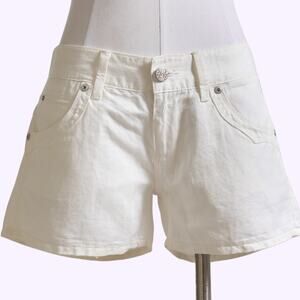 REPLAY White Linen Blend Denim Shorts